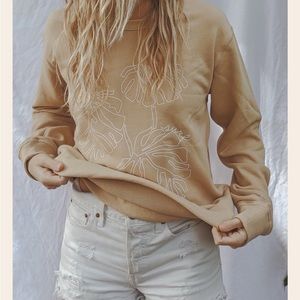 NWT Monstera sweatshirt Post Surf Collective Beachly sand tan palm leaf oversize